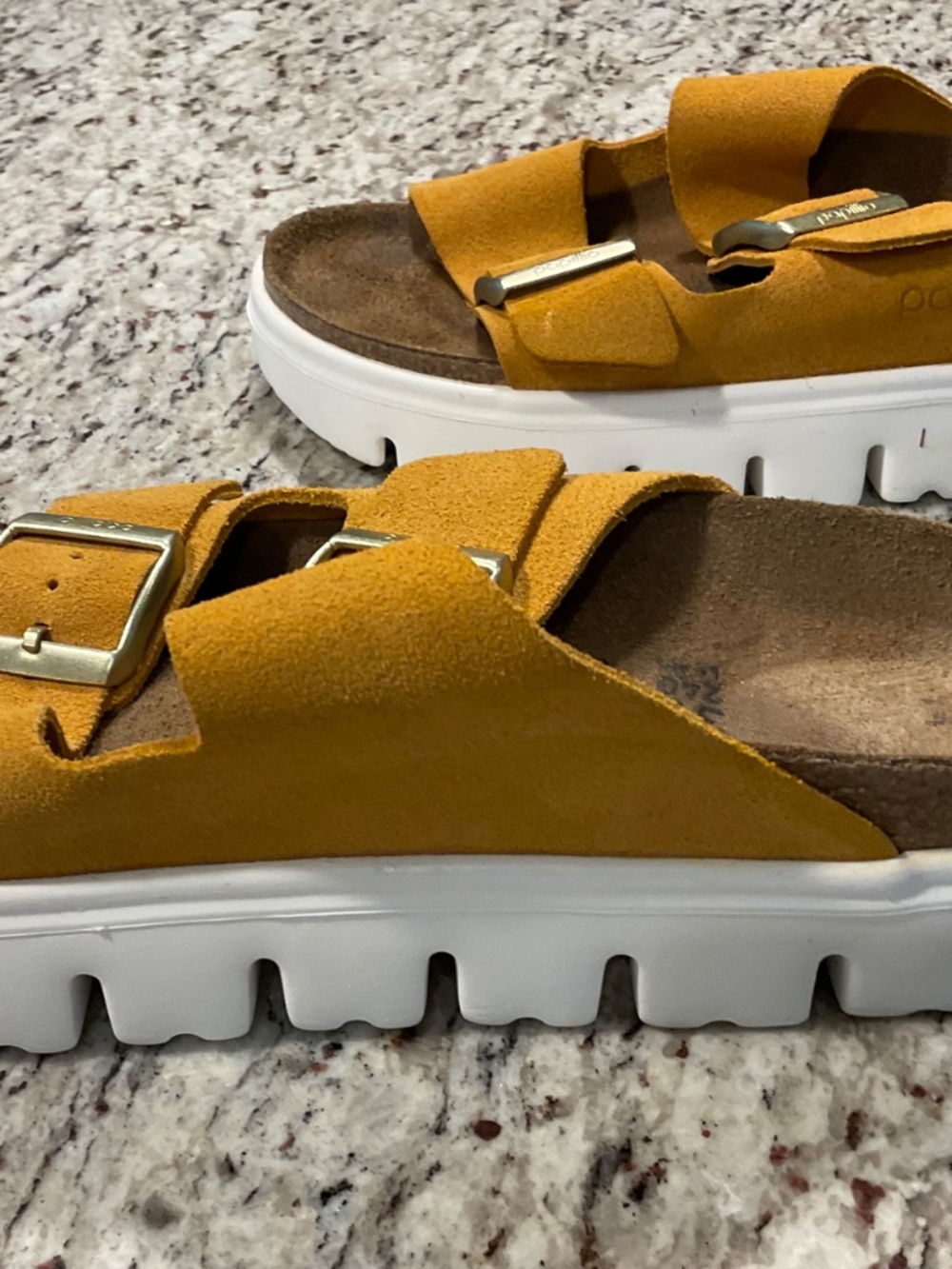 Papillio by Birkenstock Platform Slide Sandals — Mustard Suede — Size 37 - Picture 6 of 9